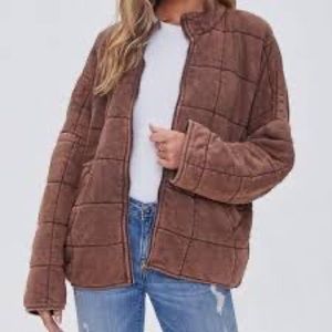 forever 21 dark brown quilted zip up jacket
